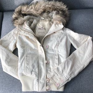 HOLLISTER Jacket Fur Trim/Lining Cream Size Small